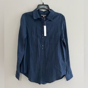 Lilla P NWT Signature Cotton Gauze Button Down Shirt in Navy Blue, size S